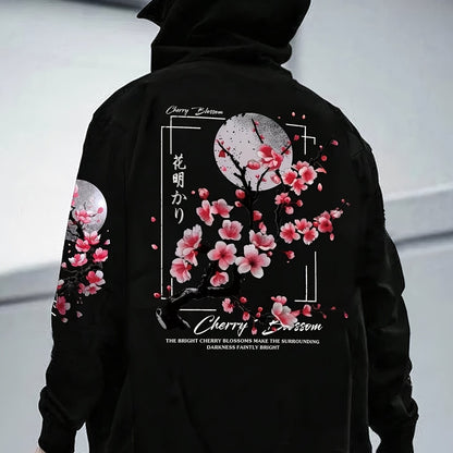 Men's Cherry Blossom Pattern Lining Hoodie