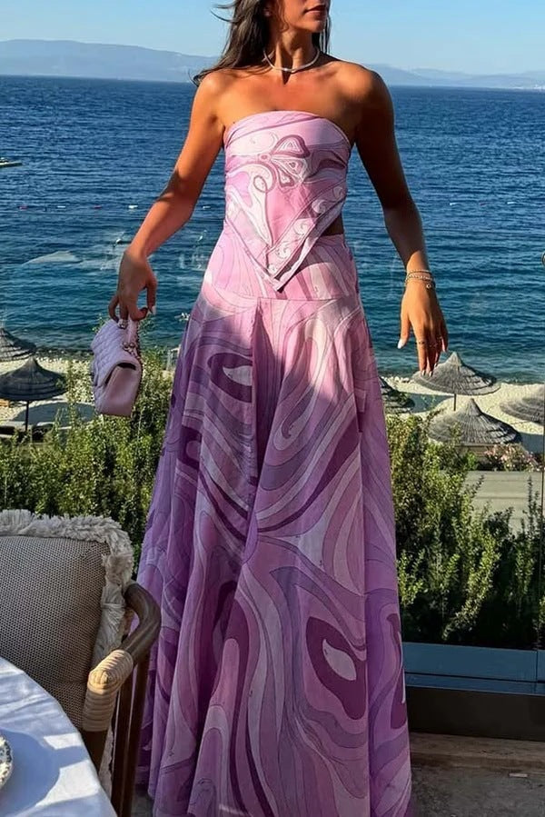 Vacation Style Suit Tube Top Two-Piece Long Dress