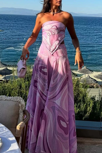 Vacation Style Suit Tube Top Two-Piece Long Dress