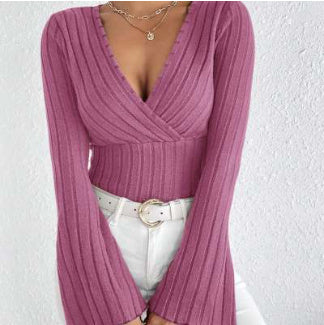 Flared Stripe V-Neck Long Sleeve Top