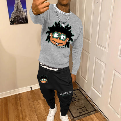 Casual Round Neck Sweater Sport Pants Suit