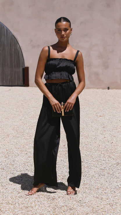 Fashion Suspenders Wide-Leg Pants & Top Set