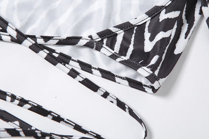 Zebra Style Striped Print Lace-up Short Top