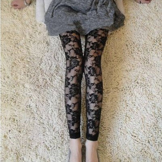 Sweet Lace Rose Hollow Leggings