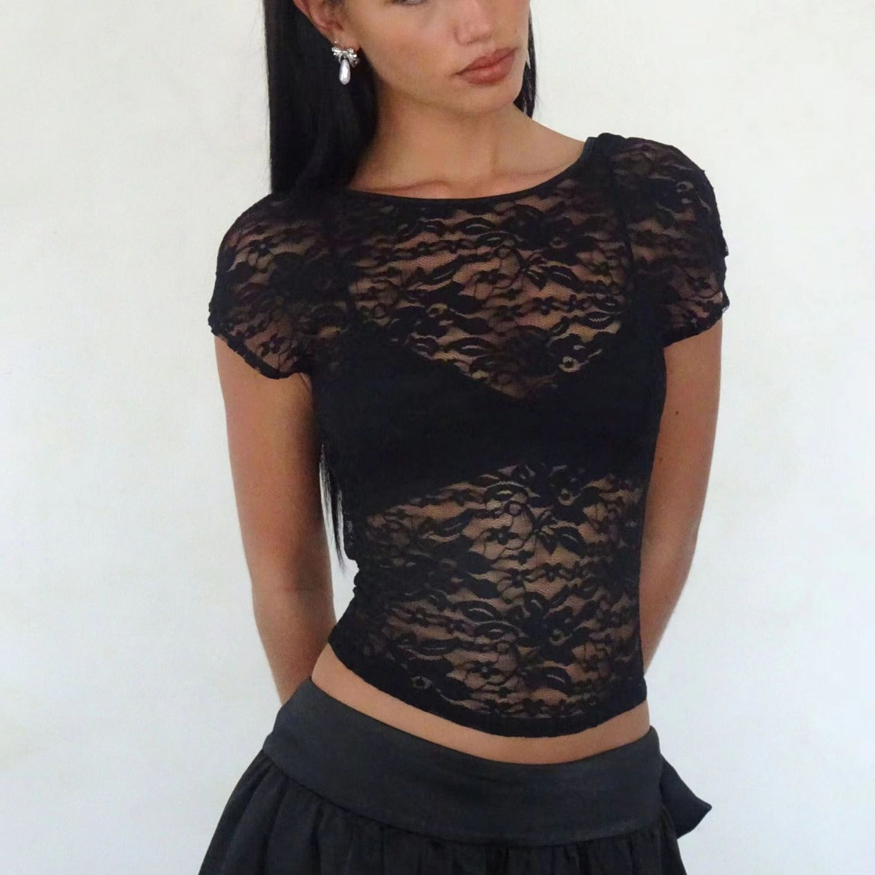 Lace Round Neck Slim-Fit Top