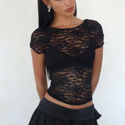 Lace Round Neck Slim-Fit Top