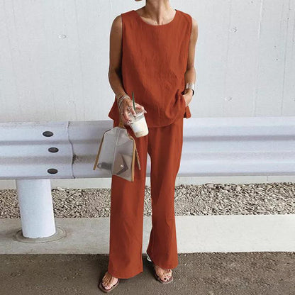 Sleeveless Solid Tank Top & Pants Set