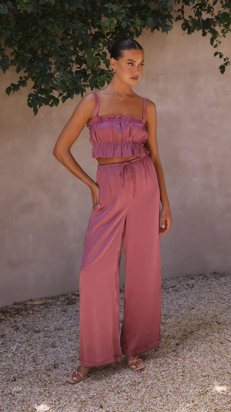 Fashion Suspenders Wide-Leg Pants & Top Set