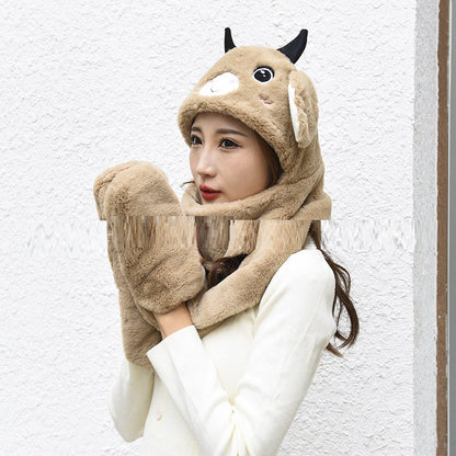Plush Gloves, Scarf And Hat Three-Piece Set