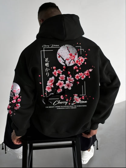 Men's Cherry Blossom Pattern Lining Hoodie