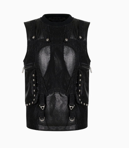 Sequinned Multi-pocket Vest & Pants Set