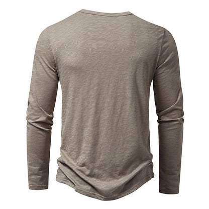 Men's Long-Sleeved Pullover Button T-shirt