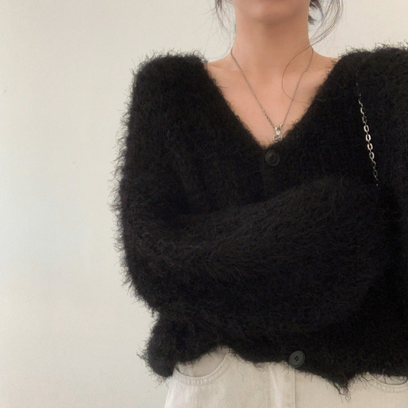 Mink Long-Sleeved Knitted Cardigan