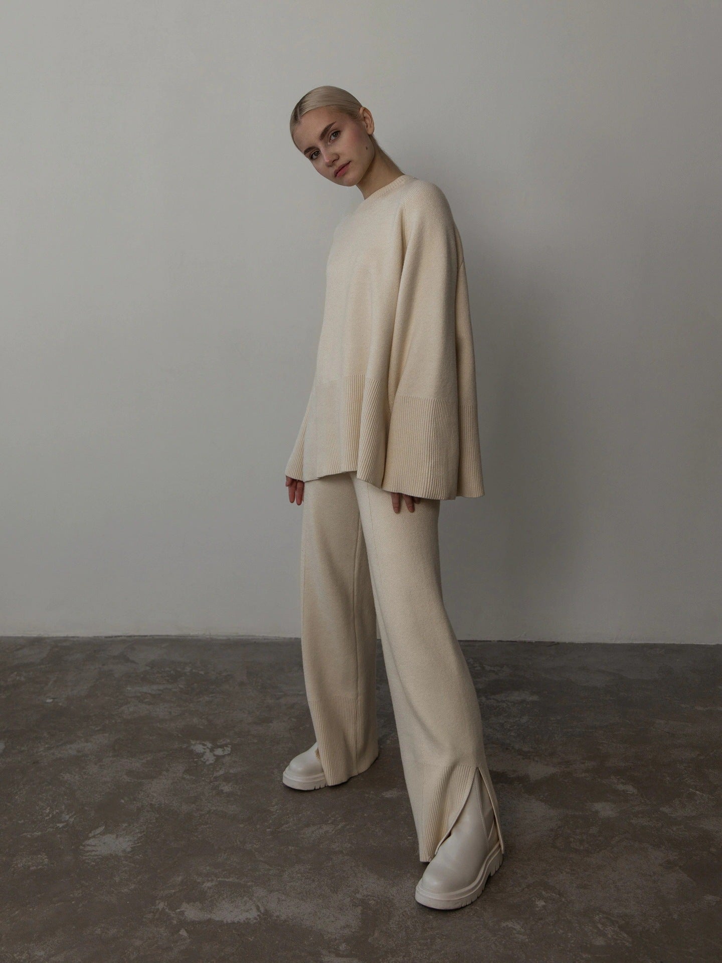 Elastic Waist Slit Knit Pants Set