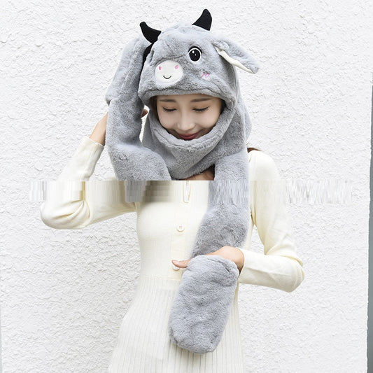 Plush Gloves, Scarf And Hat Three-Piece Set