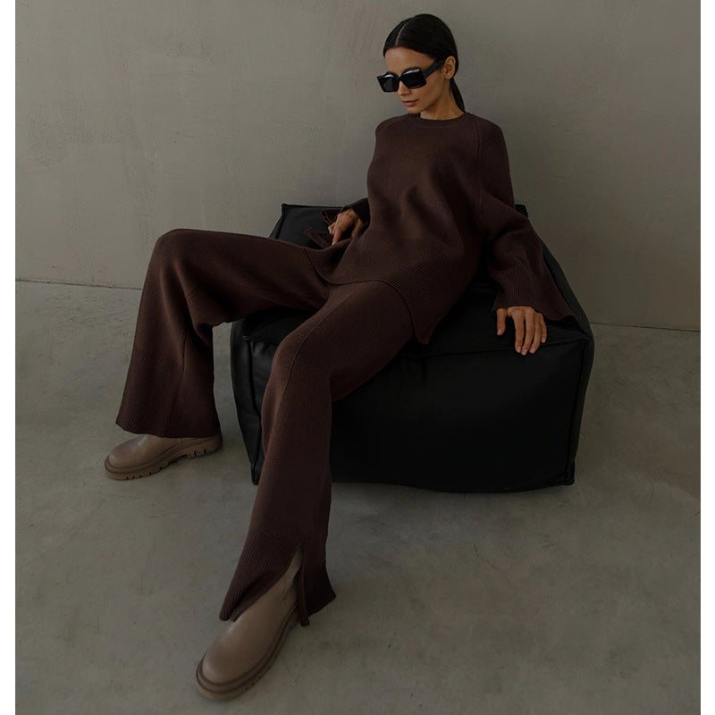 Elastic Waist Slit Knit Pants Set