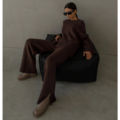 Elastic Waist Slit Knit Pants Set