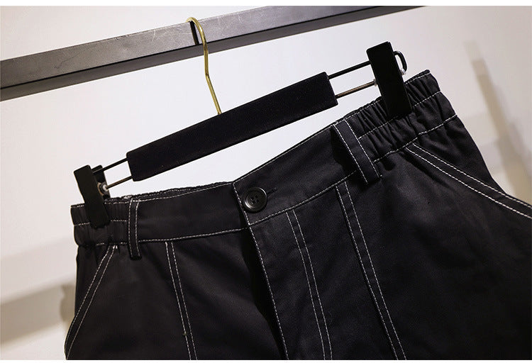 Black Stitch Jean Shorts