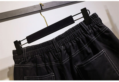 Black Stitch Jean Shorts