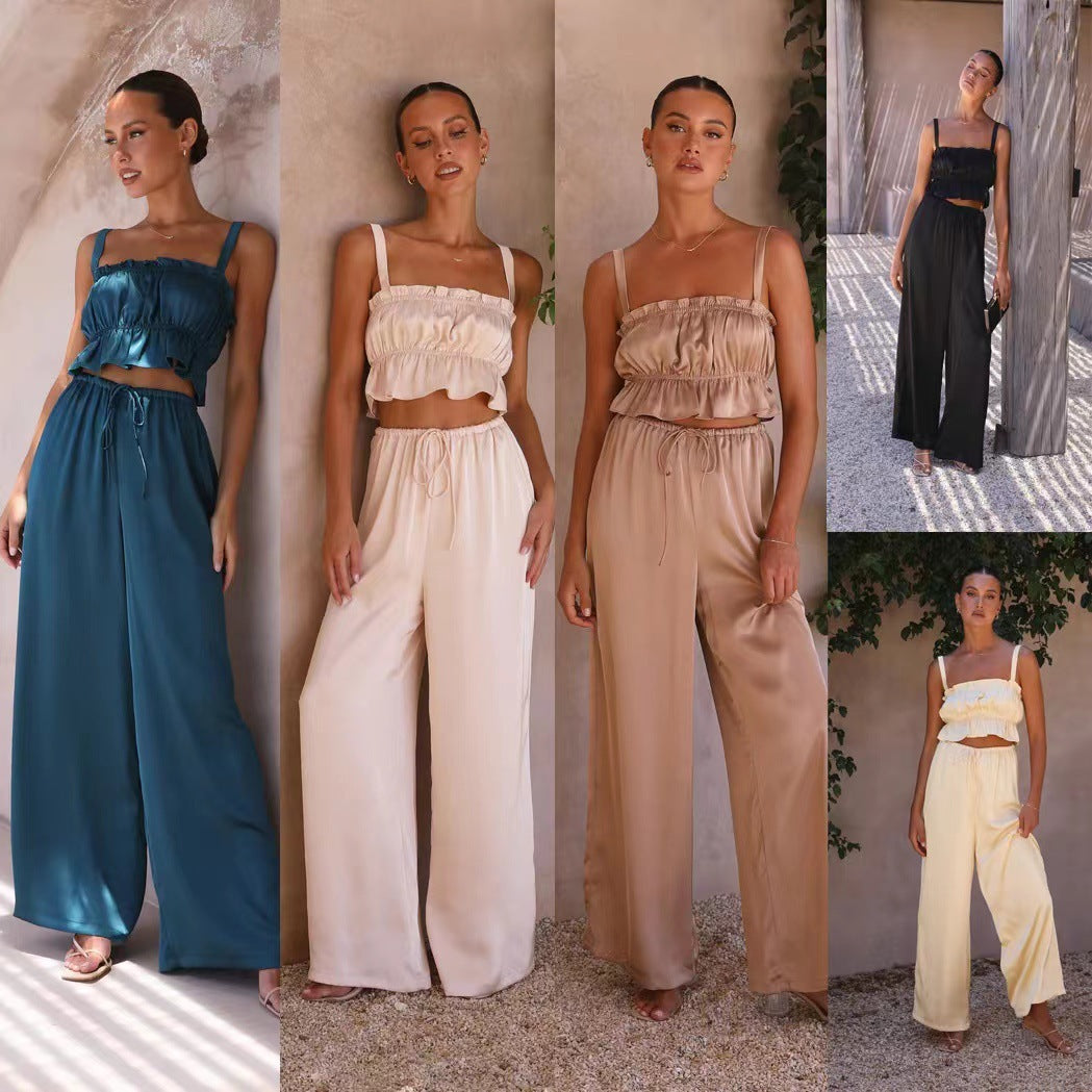 Fashion Suspenders Wide-Leg Pants & Top Set