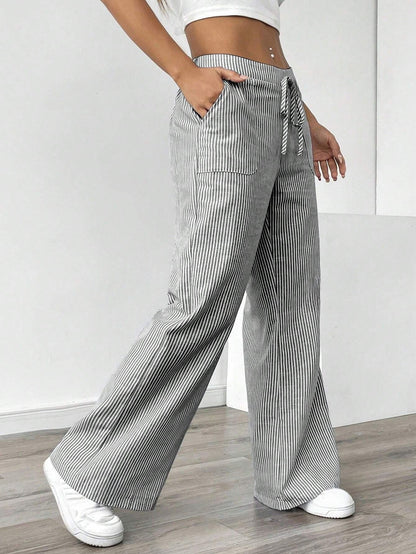 Stripe Print Wide-Leg Pants