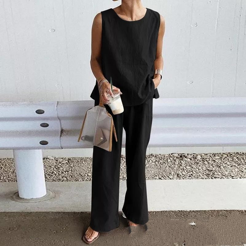 Sleeveless Solid Tank Top & Pants Set