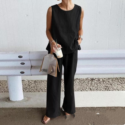 Sleeveless Solid Tank Top & Pants Set