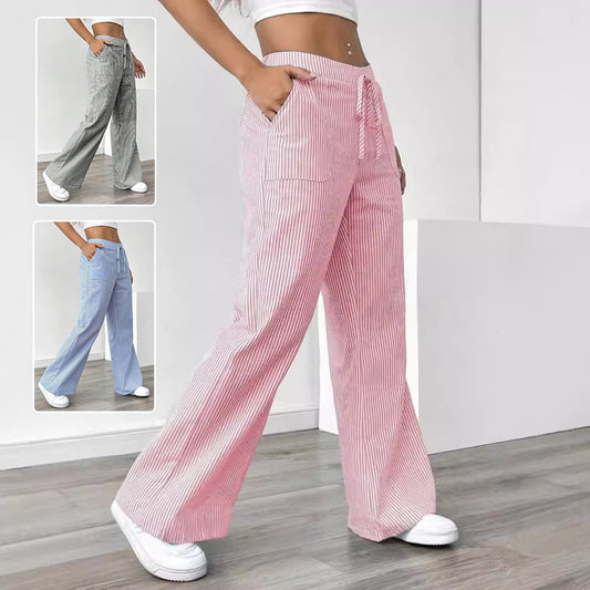 Stripe Print Wide-Leg Pants