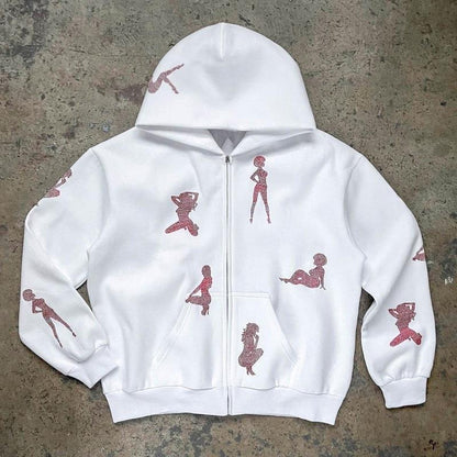 Stylish Rhinestone- Pattern Hoodie Set