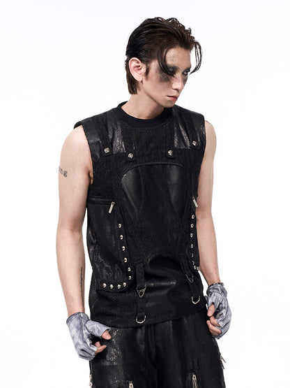 Sequinned Multi-pocket Vest & Pants Set