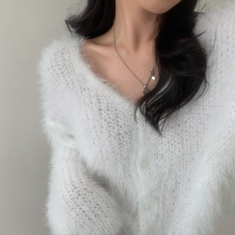 Mink Long-Sleeved Knitted Cardigan