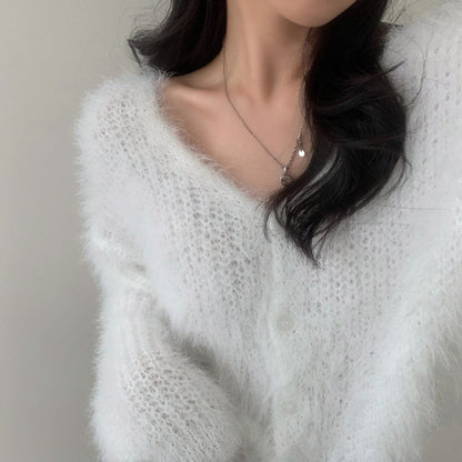 Mink Long-Sleeved Knitted Cardigan