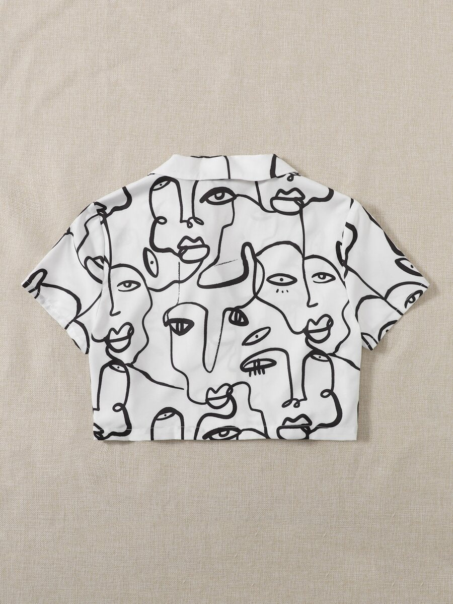 Single Breasted Printed Lapel Mid Length Shirt For Kids
