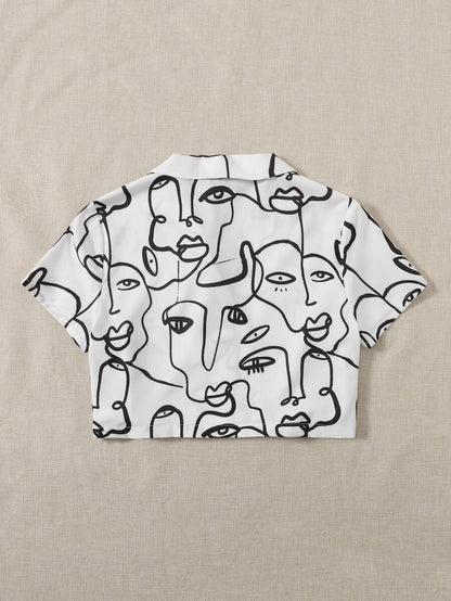 Single Breasted Printed Lapel Mid Length Shirt For Kids
