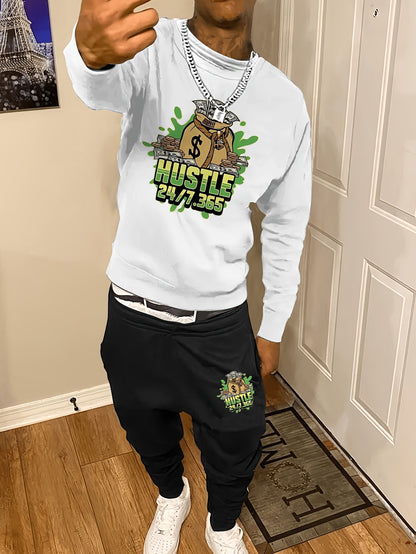 Casual Round Neck Sweater Sport Pants Suit