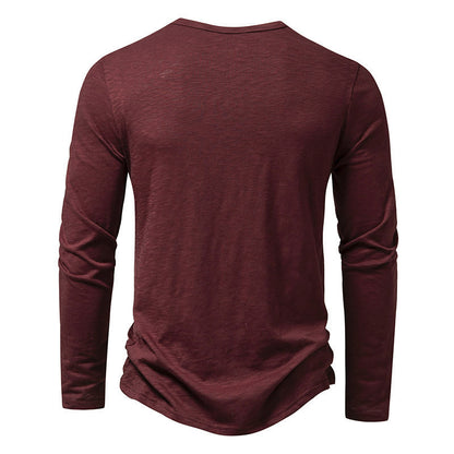 Men's Long-Sleeved Pullover Button T-shirt