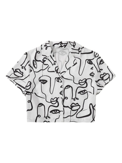 Single Breasted Printed Lapel Mid Length Shirt For Kids