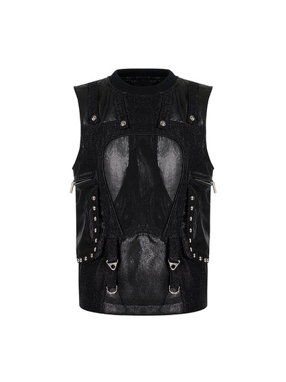 Sequinned Multi-pocket Vest & Pants Set