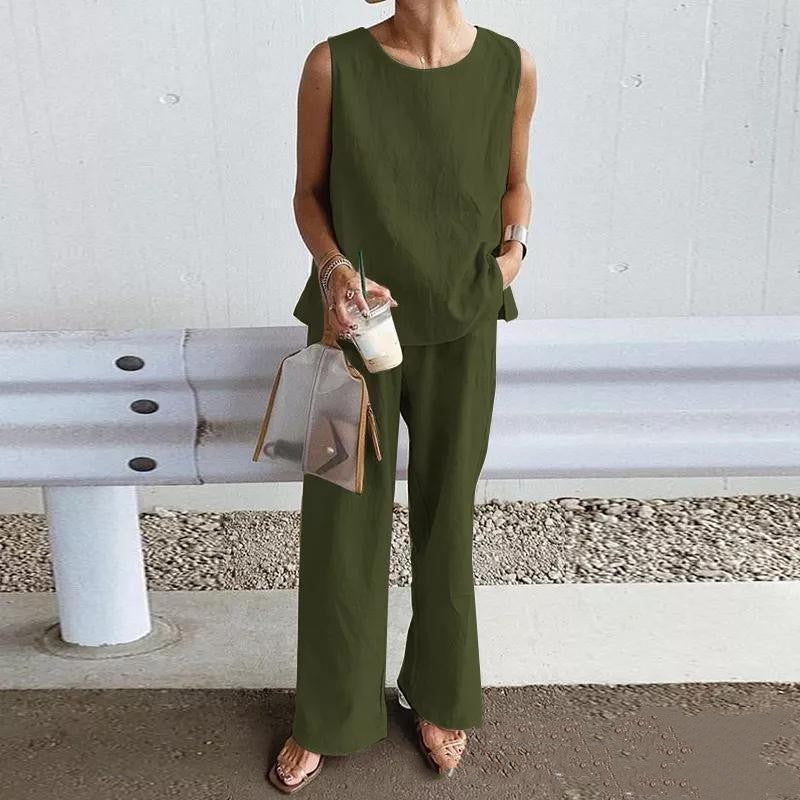 Sleeveless Solid Tank Top & Pants Set