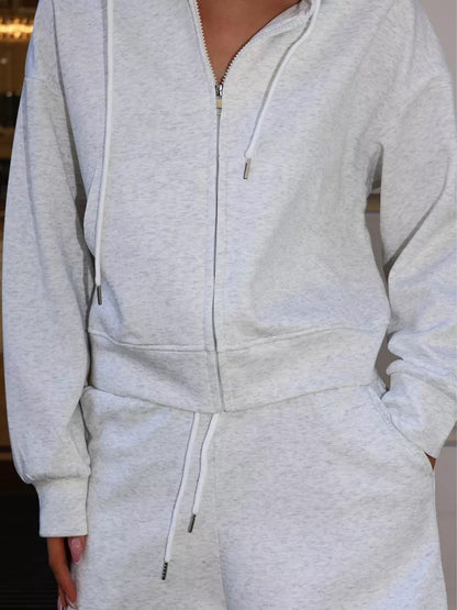 Hooded Large Pocket Sweatshirt & Shorts Two-piece Suit