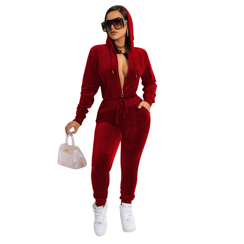 Velvet Zip-Up Cardigan & Pants Set