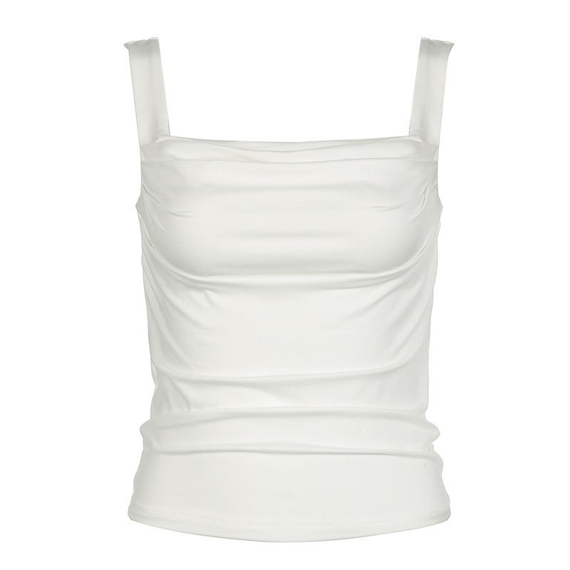 Slim-Strap Pleated Outerwear Top