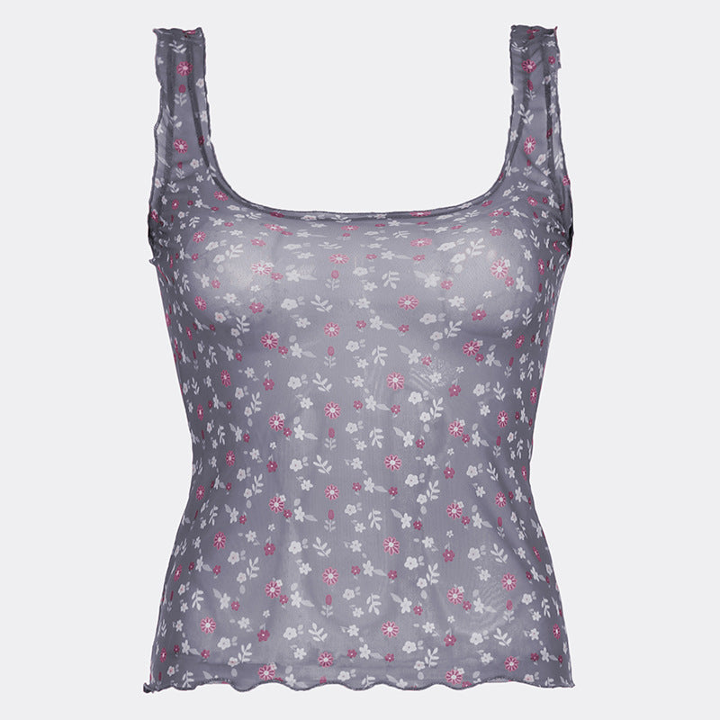 Floral Mesh See-Through Sling Top