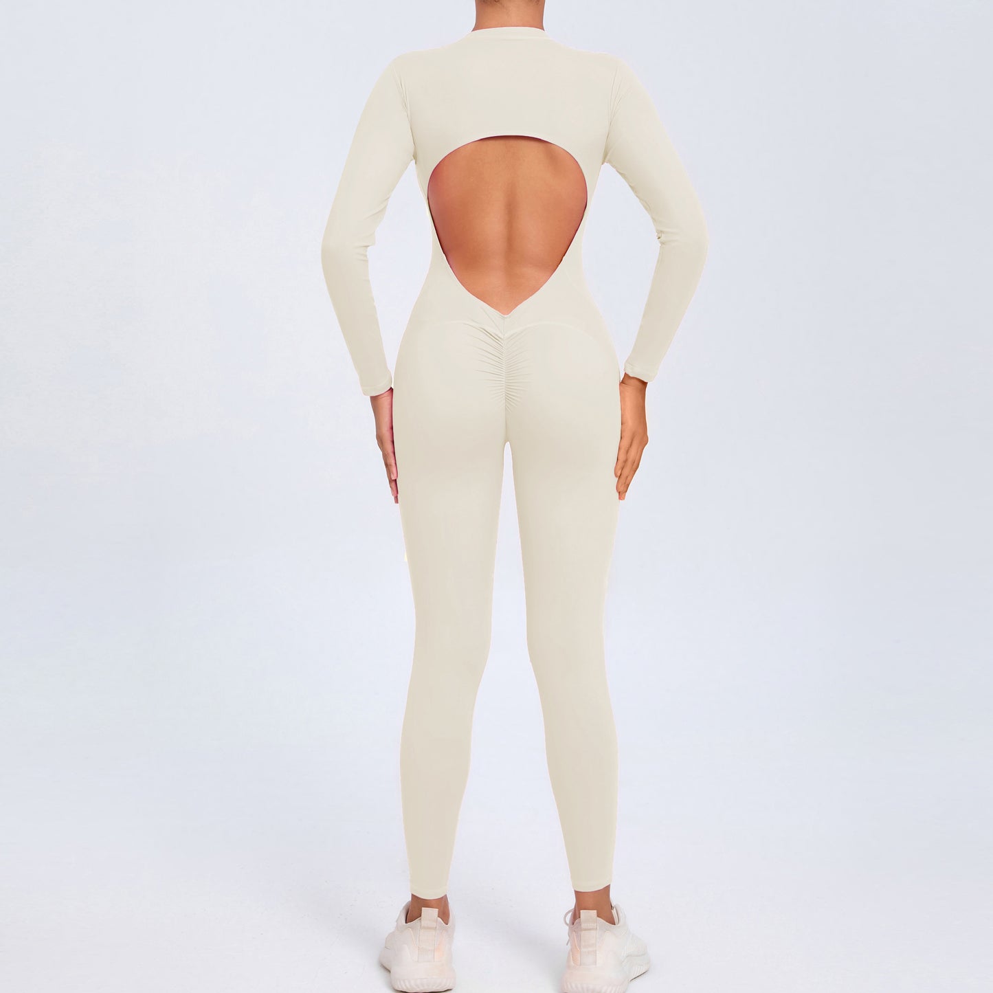 Backless Long-Sleeve Zipper One-Piece