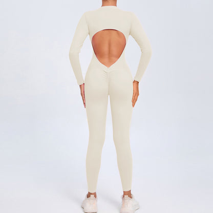 Backless Long-Sleeve Zipper One-Piece