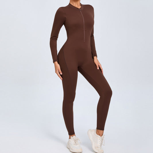 Backless Long-Sleeve Zipper One-Piece