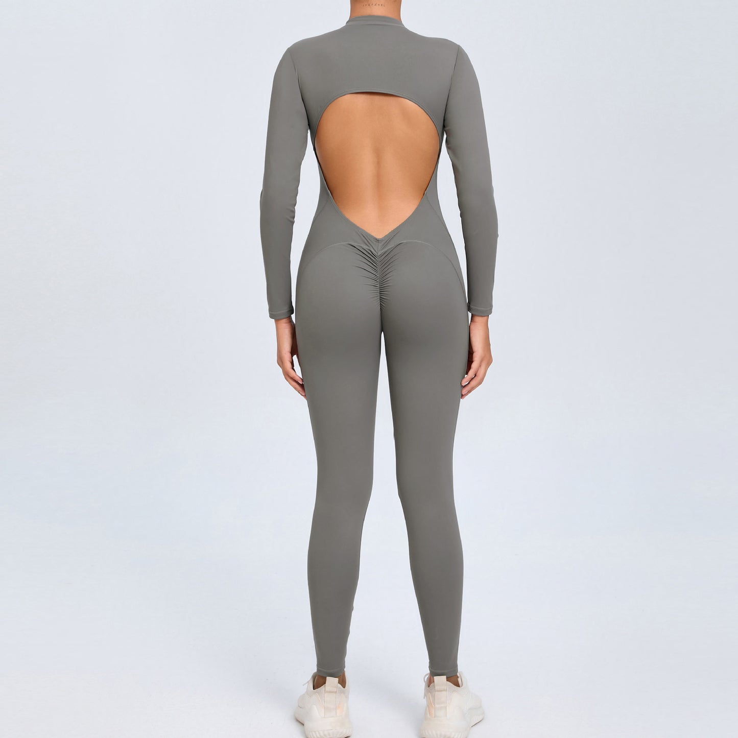 Backless Long-Sleeve Zipper One-Piece
