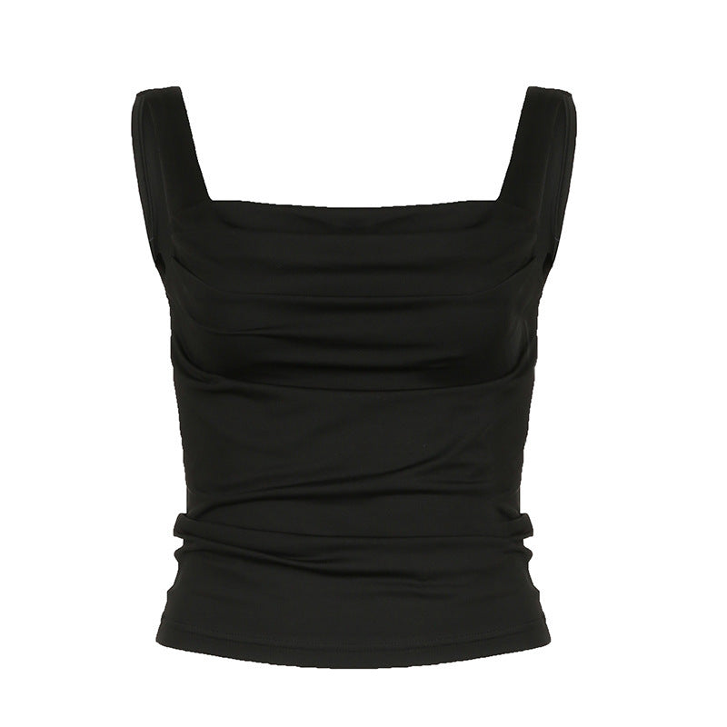 Slim-Strap Pleated Outerwear Top