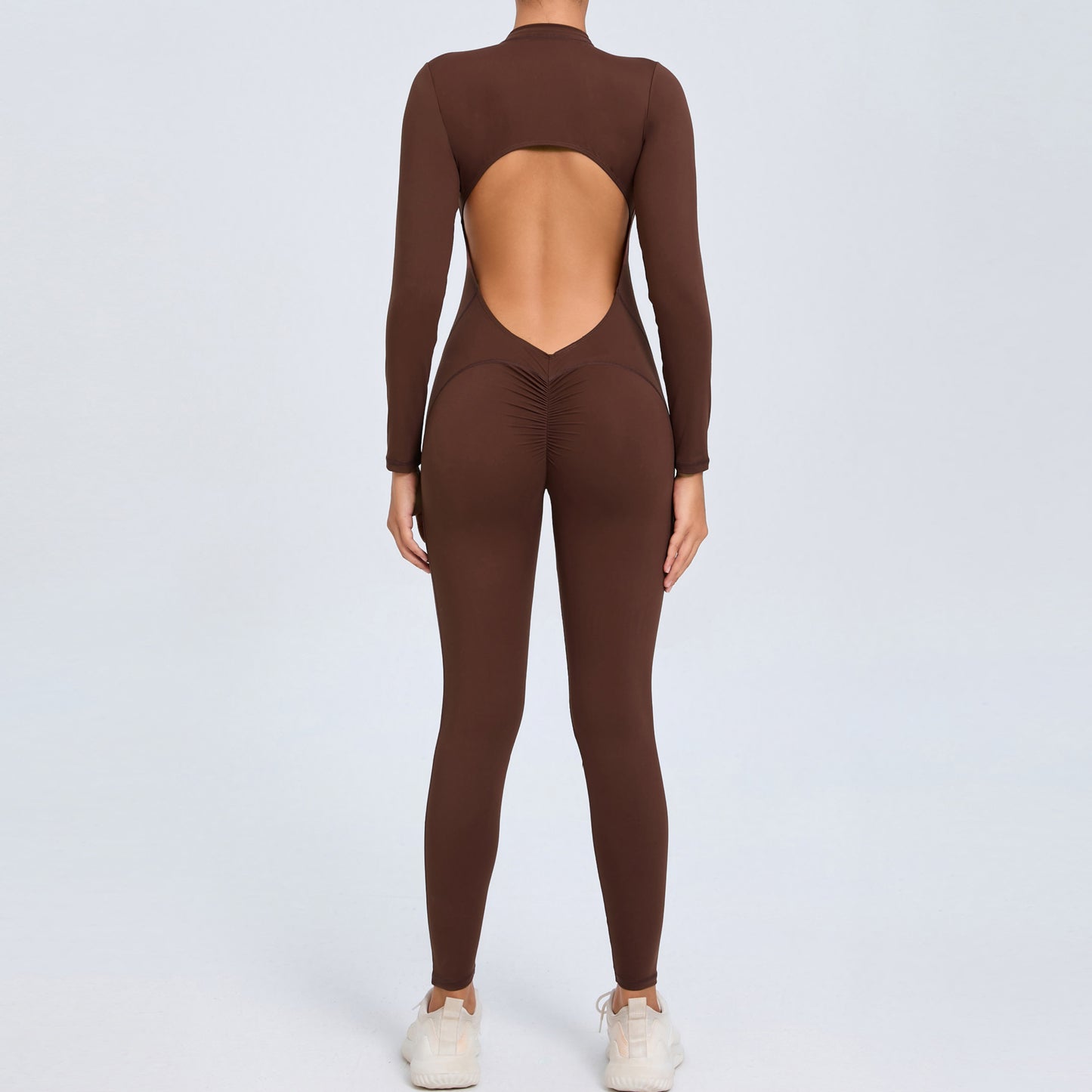 Backless Long-Sleeve Zipper One-Piece