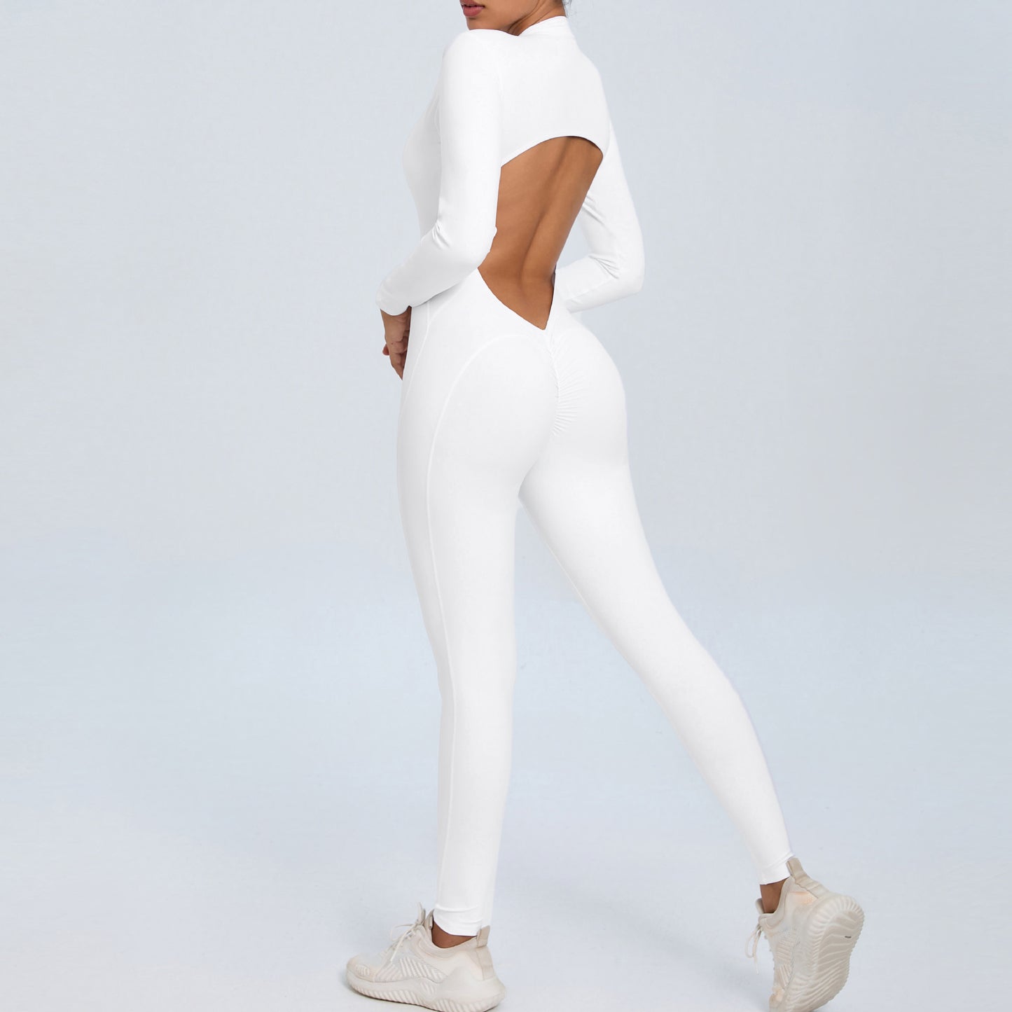 Backless Long-Sleeve Zipper One-Piece